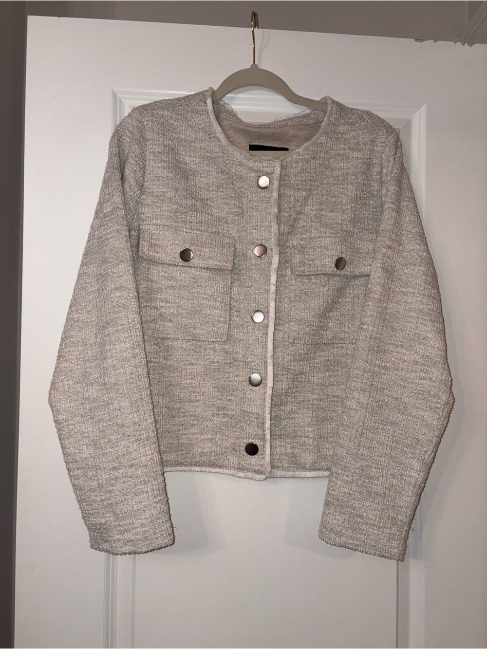 Sanctuary Cream Bouclé Snap-Front Jacket XL